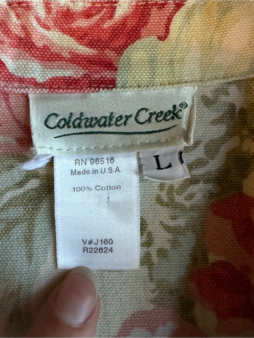 Coldwater Creek Cream Floral Jean Jacket w/ Pink Roses - Picture 4 of 9